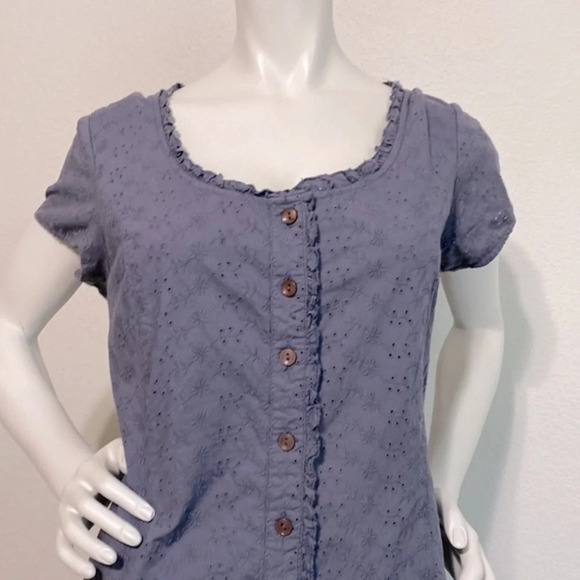 The Territory Ahead Eyelet Gray Blue Short Sleeve Scoop Neck Dress Size 12 - Picture 2 of 7